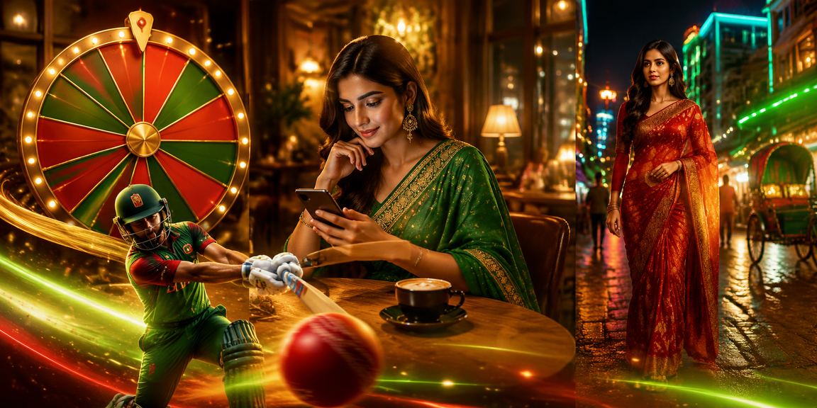 ঢাকায় ক্রিকেট বেটিংয়ের জন্য লাল ও সবুজ পরিবেশে পেমেন্ট করছেন একজন বাংলাদেশি